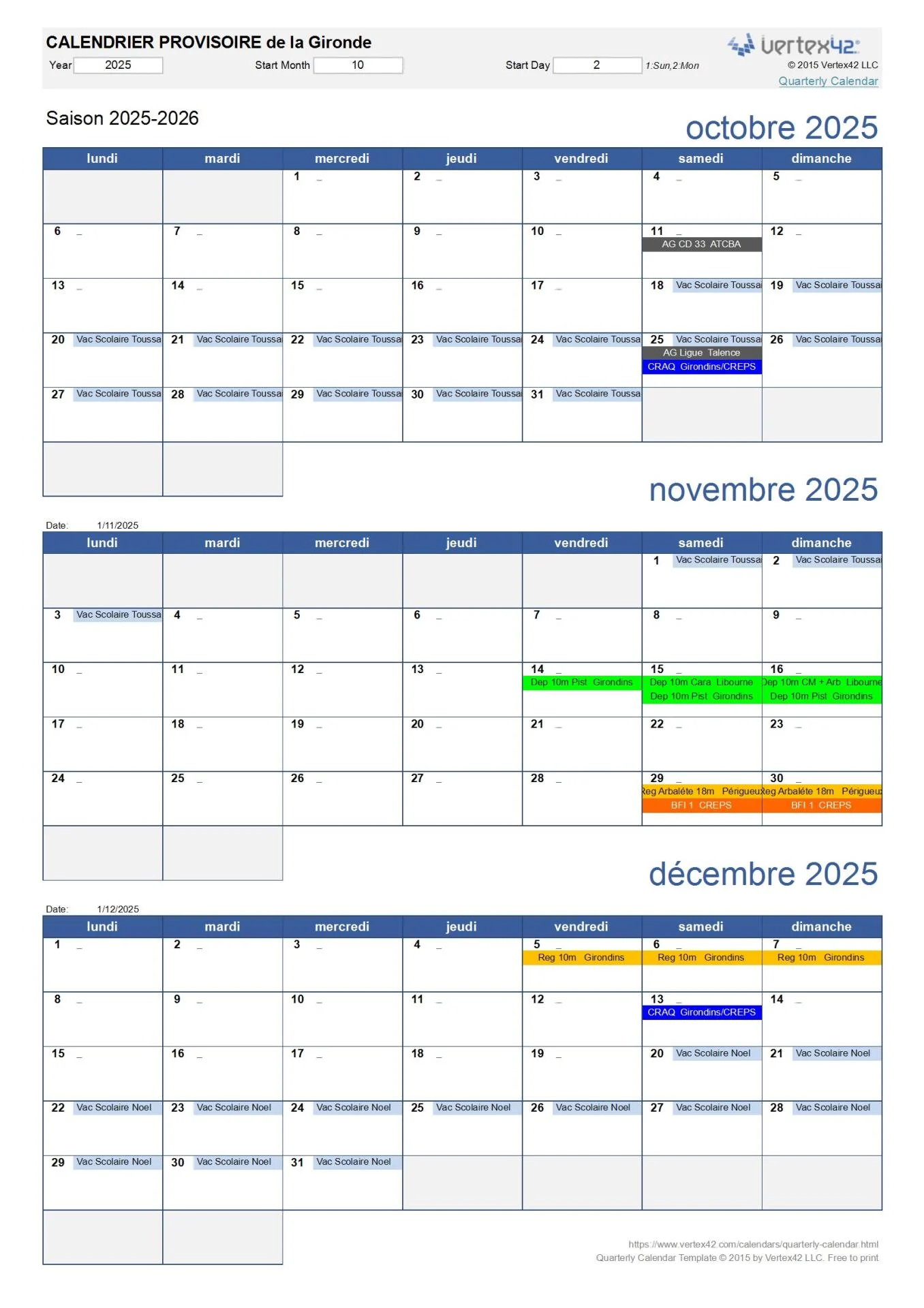 2025 2026 calendrier33  1er trimestre